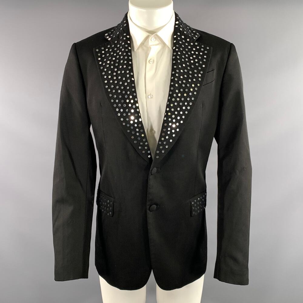 MOSCHINO Chest Size 34 Black Sequined Wool Blend Sport Coat